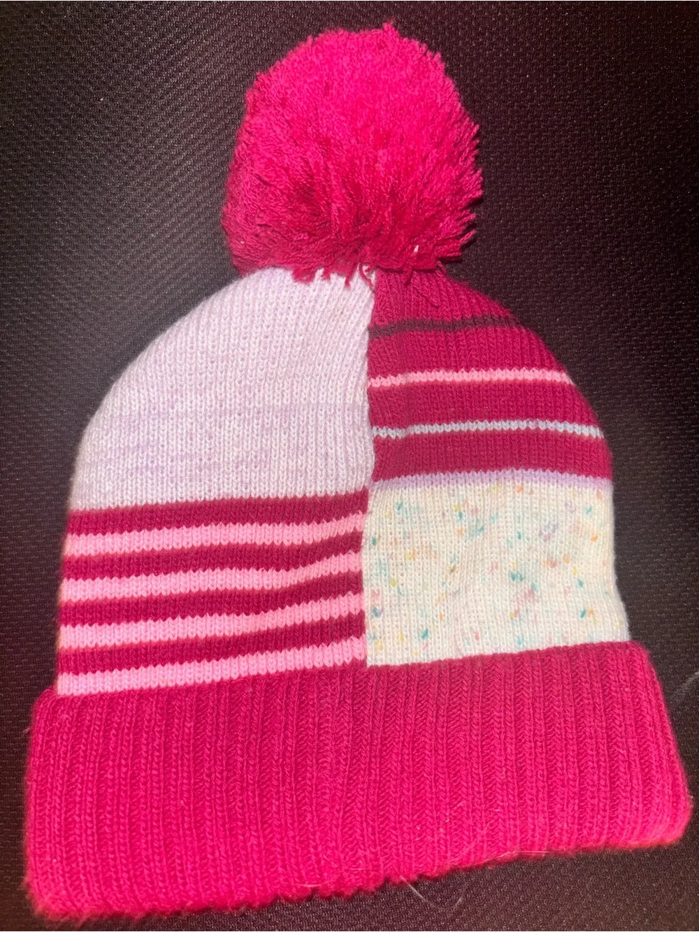 wonder nation Pink Patchwork Pom Pom Beanie Hat